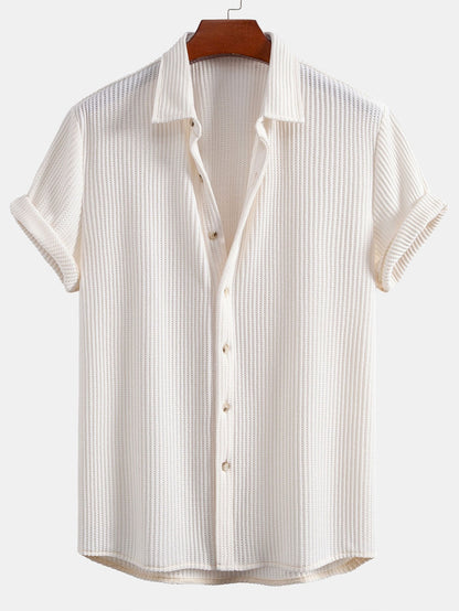 Men's Waffle Button-Up Shirt for Casual Wear