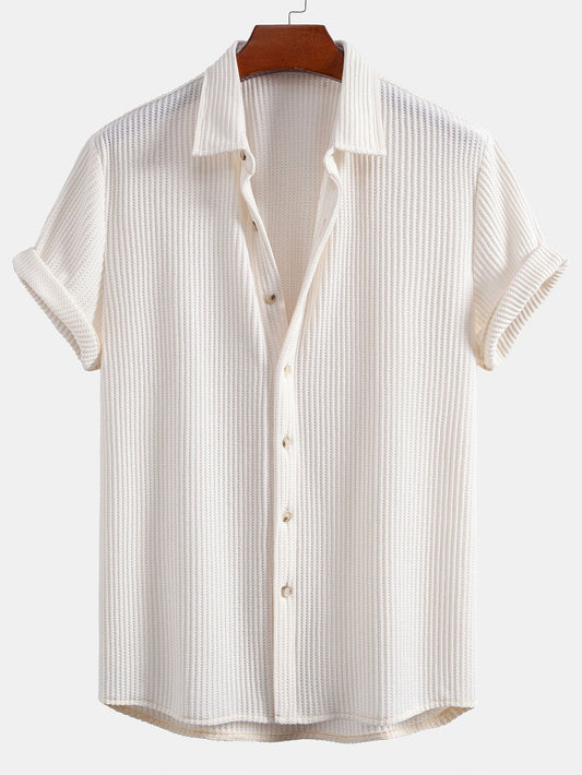 Men's Waffle Button-Up Shirt for Casual Wear