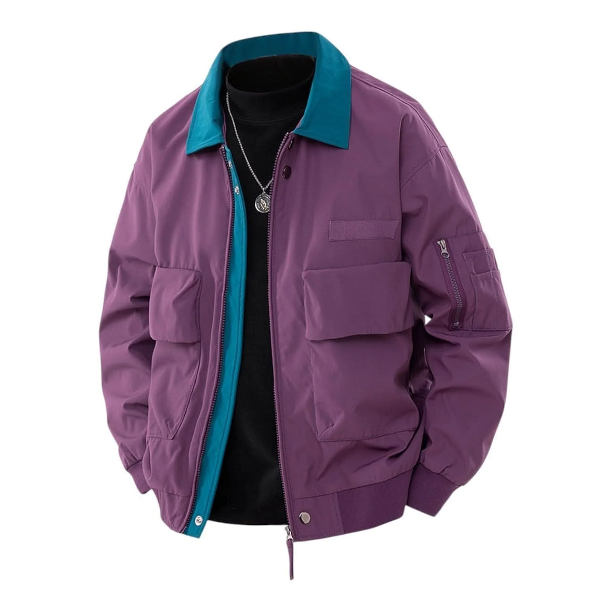 Men's Water-Repellent Bomber Jacket with Contrast Collar