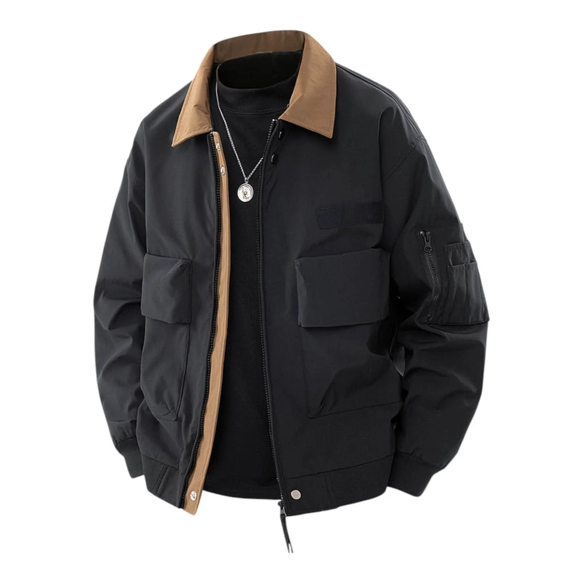 Men's Water-Repellent Bomber Jacket with Contrast Collar