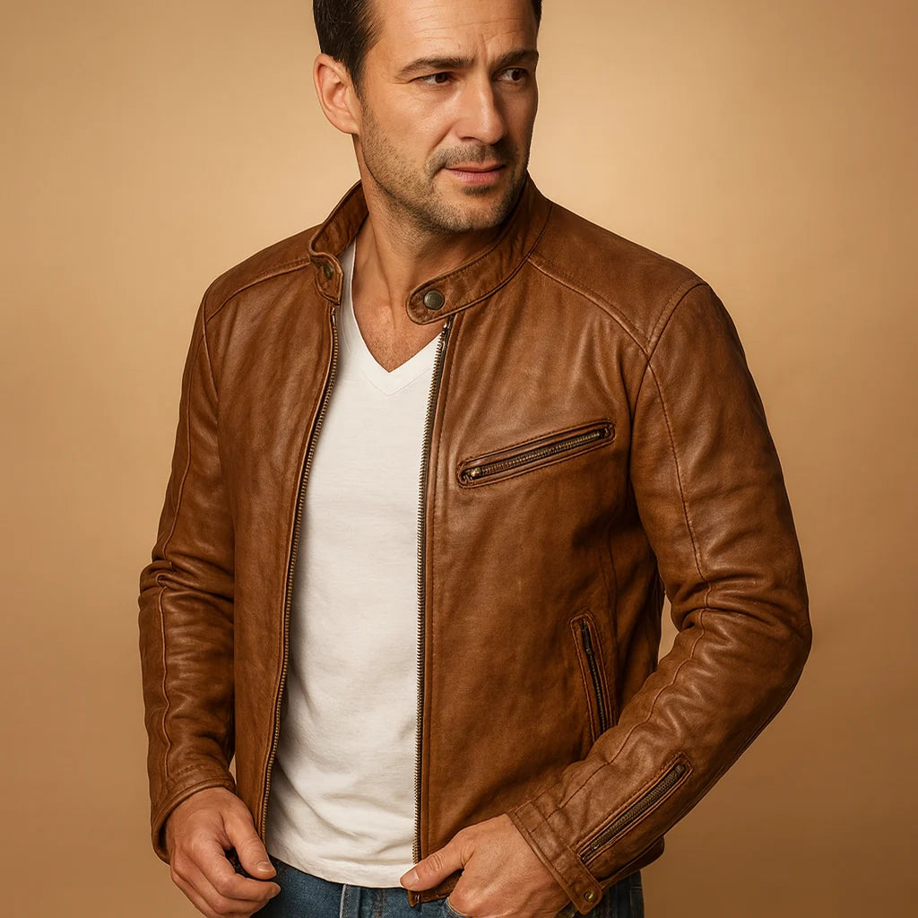 Men's Waterproof Biker Jacket with Zipper