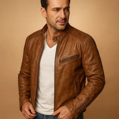 Men's Waterproof Biker Jacket with Zipper