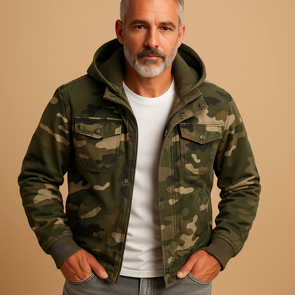 Men's Waterproof Camouflage Jacket with Adjustable Cuffs