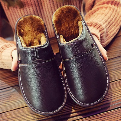 Men's Waterproof Leather Slippers – Warm & Durable