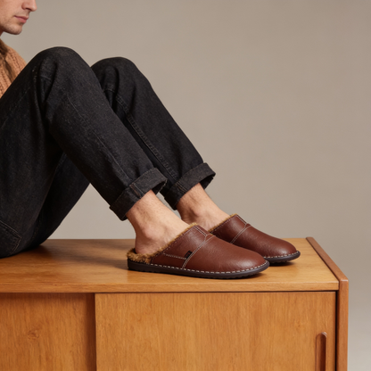Men's Waterproof Leather Slippers – Warm & Durable