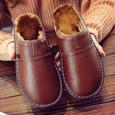 Men's Waterproof Leather Slippers – Warm & Durable