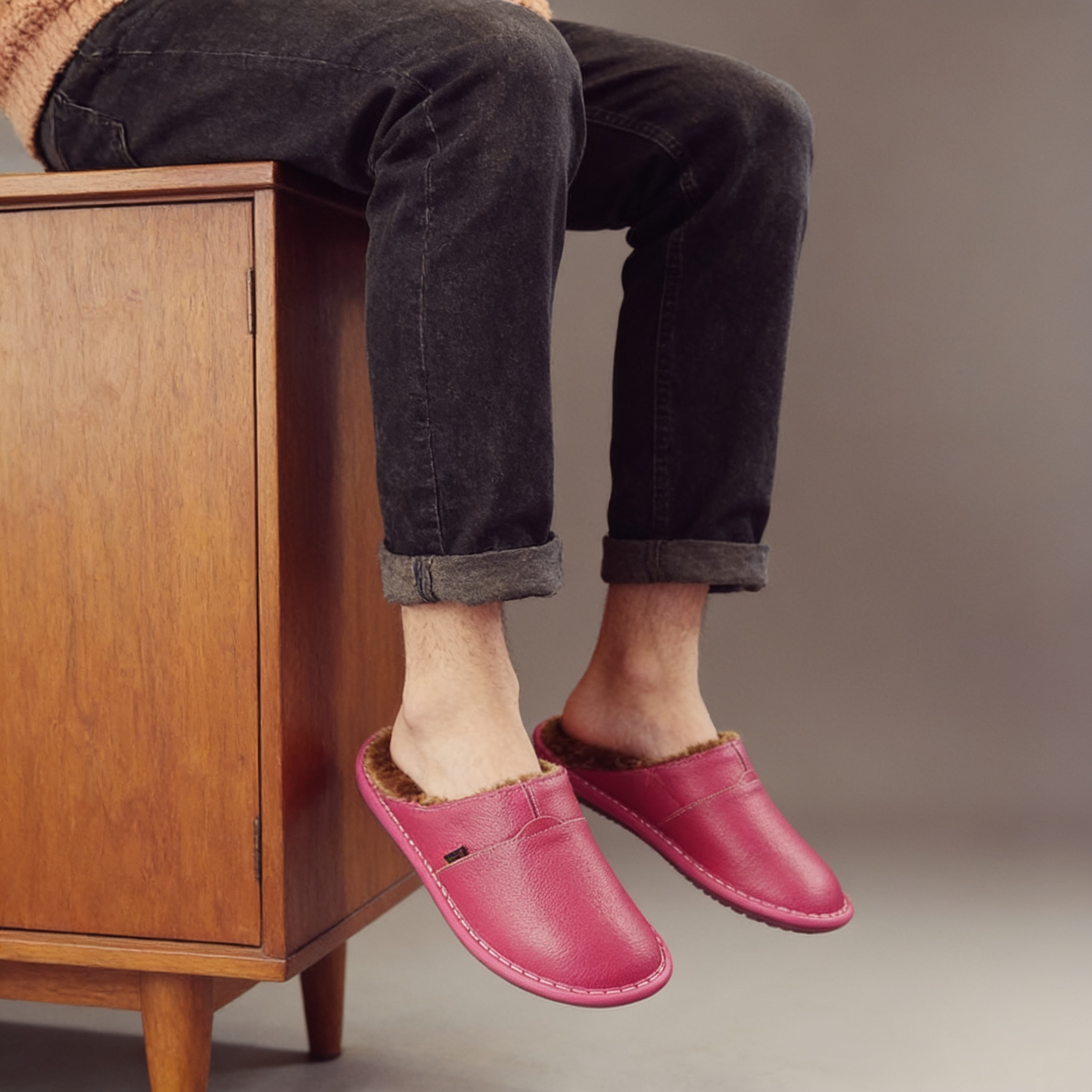 Men's Waterproof Leather Slippers – Warm & Durable