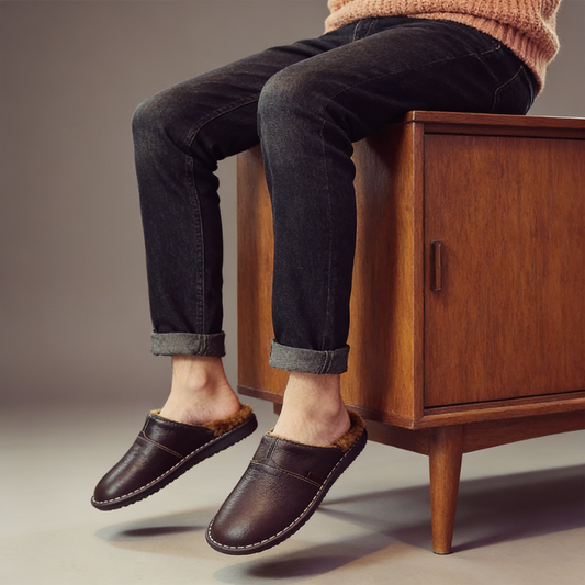 Men's Waterproof Leather Slippers – Warm & Durable