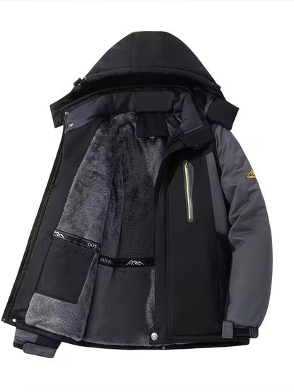 Men's Waterproof Outdoor Jacket with Hood and Fleece Lining