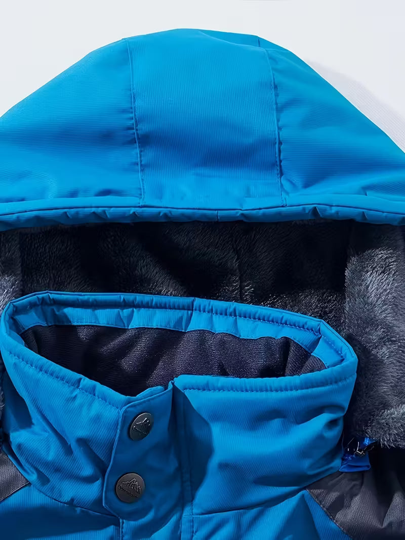Men's Waterproof Outdoor Jacket with Hood and Fleece Lining