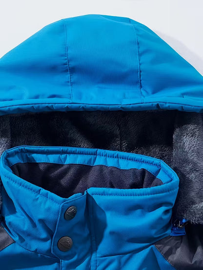 Men's Waterproof Outdoor Jacket with Hood and Fleece Lining