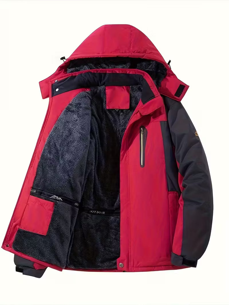 Men's Waterproof Outdoor Jacket with Hood and Fleece Lining