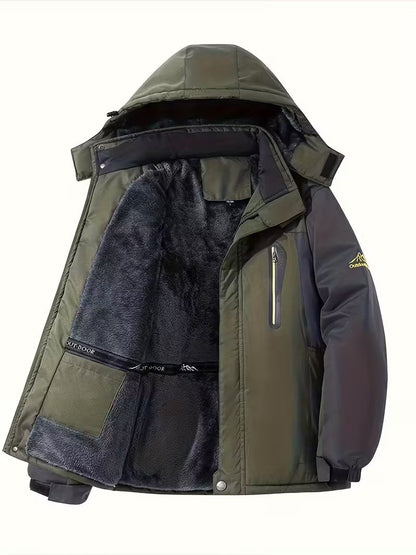 Men's Waterproof Outdoor Jacket with Hood and Fleece Lining