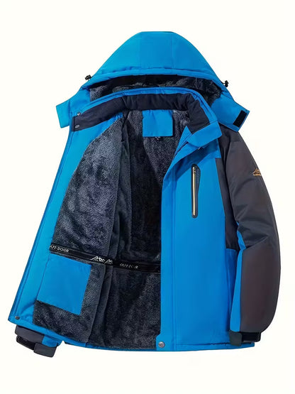 Men's Waterproof Outdoor Jacket with Hood and Fleece Lining