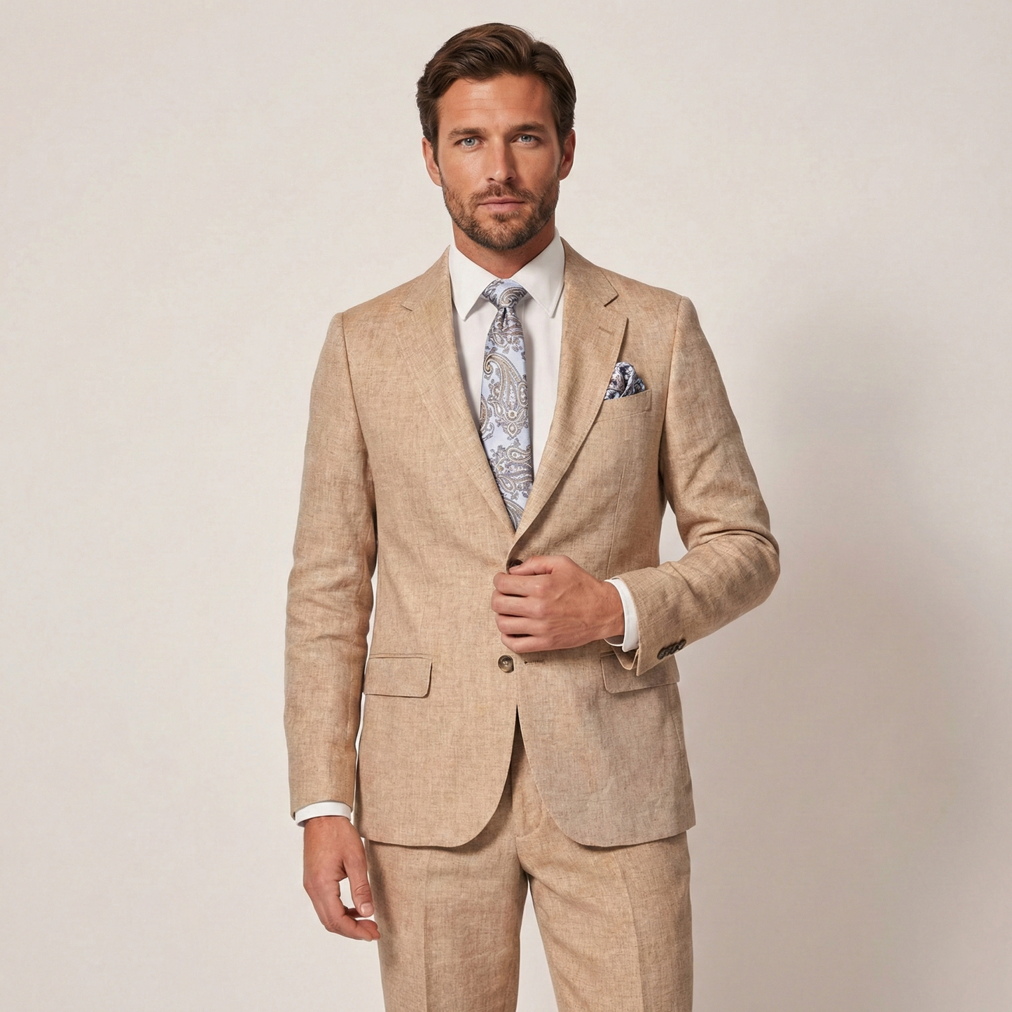 Men's Wedding Suit with Lapel Collar for Summer Events