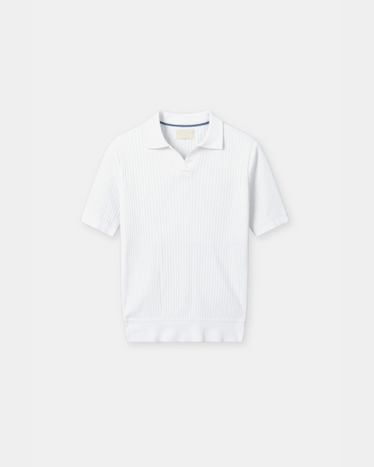 Men's White Ribbed Polo Shirt