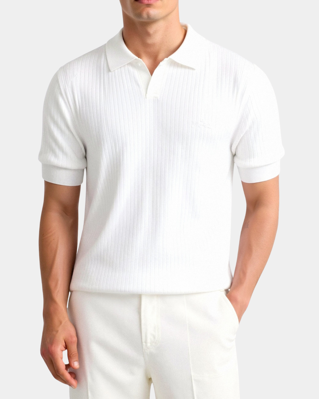 Men's White Ribbed Polo Shirt