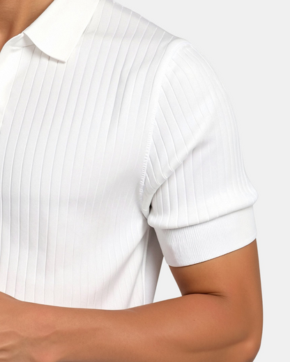 Men's White Ribbed Polo Shirt