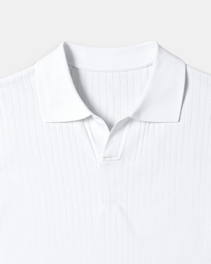 Men's White Ribbed Polo Shirt
