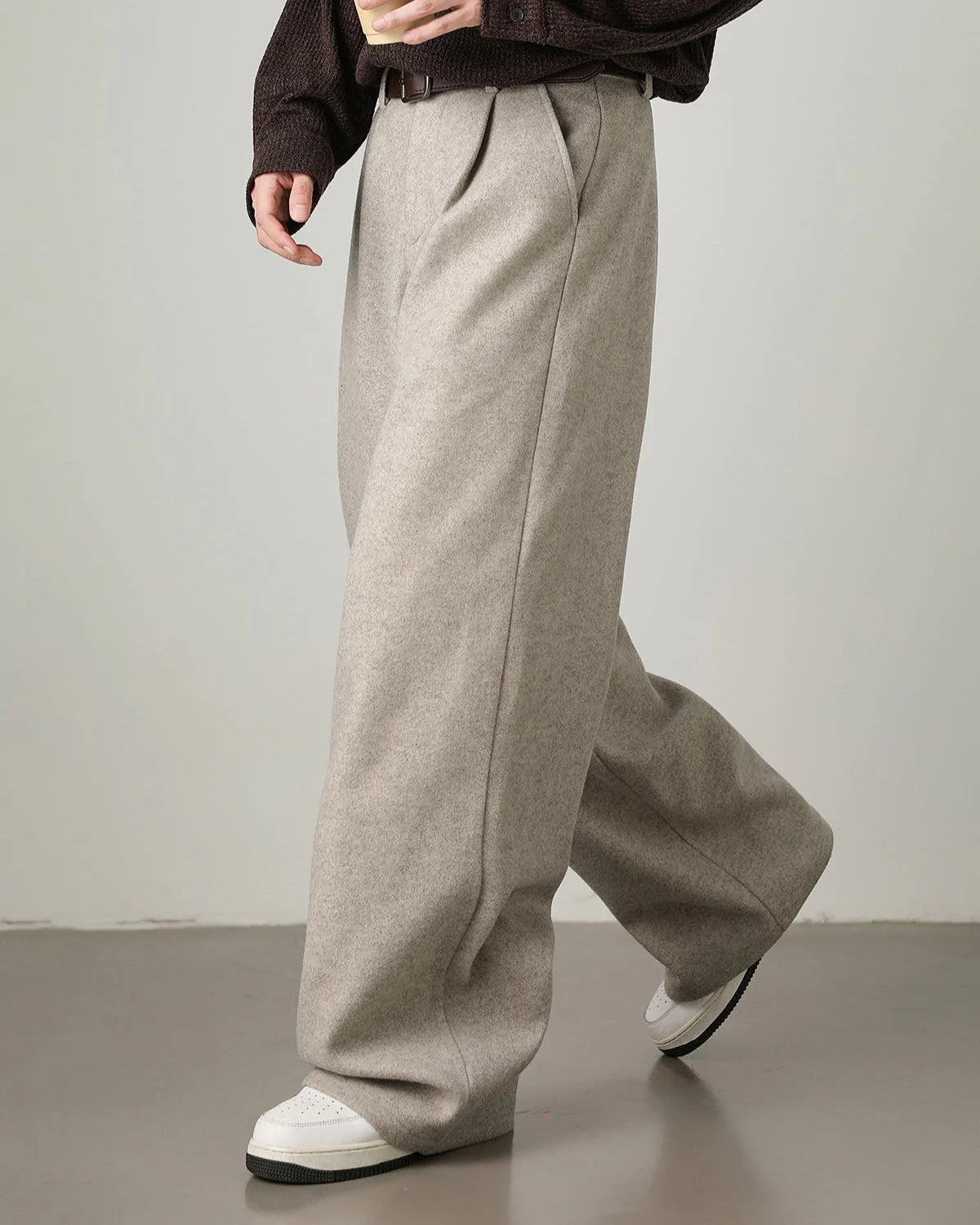 Men's Wide Leg High-Waisted Knit Trousers
