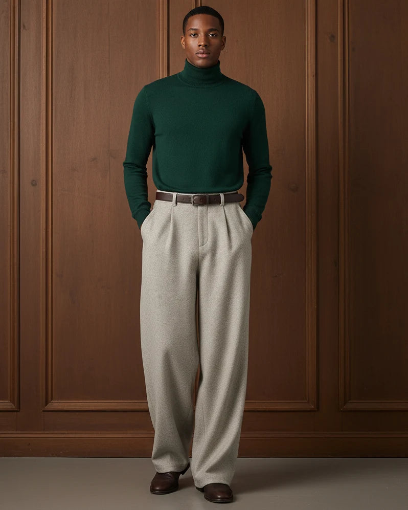 Men's Wide Leg High-Waisted Knit Trousers