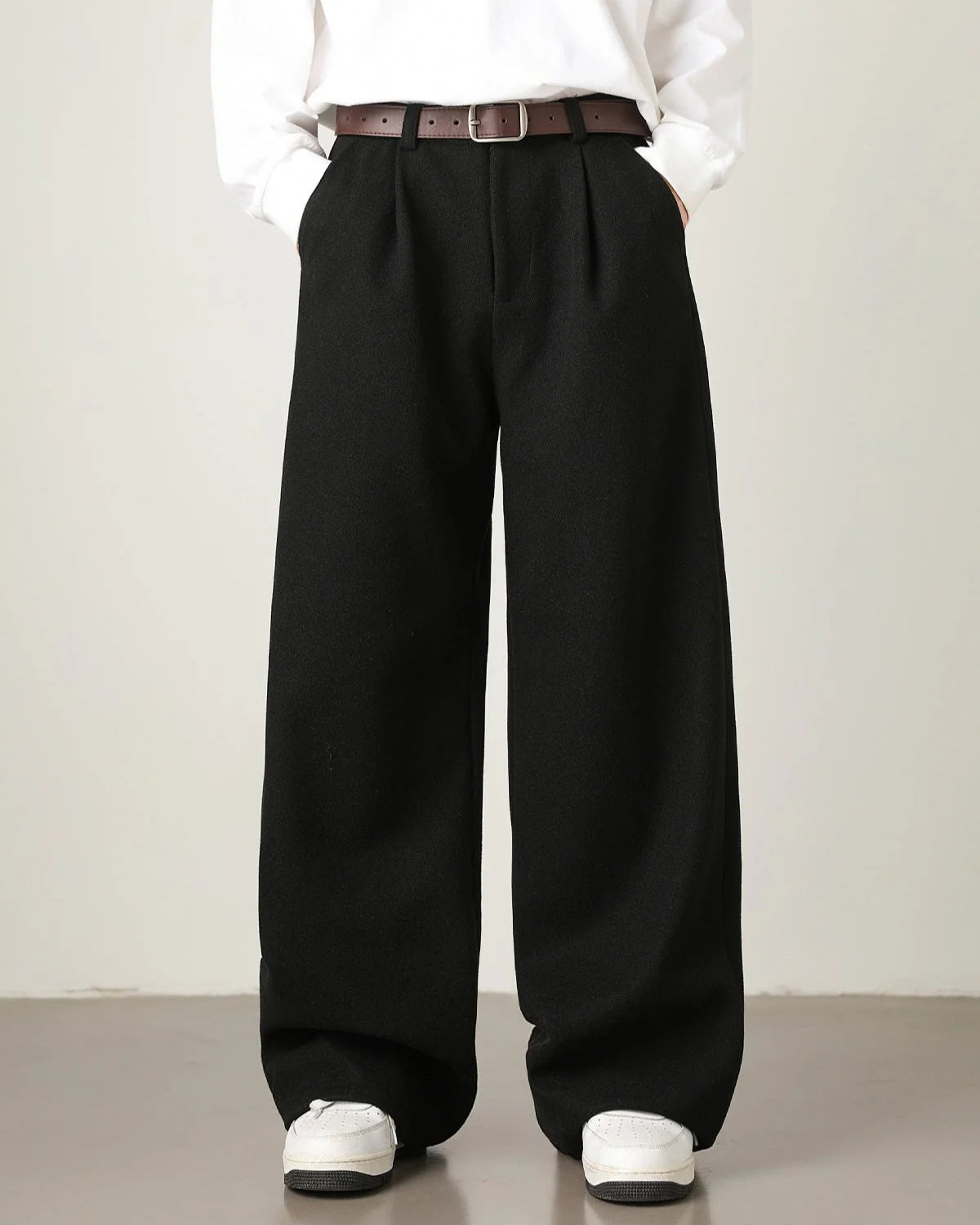 Men's Wide Leg High-Waisted Knit Trousers