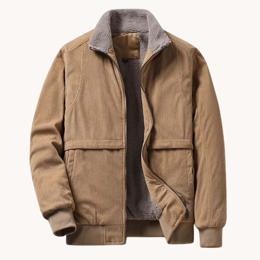 Men's Windproof Corduroy Jacket with Fleece Lining