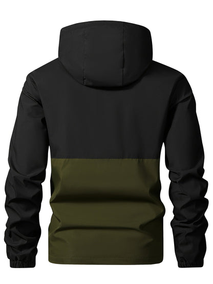 Men's Windproof Jacket with Zipper and Multiple Pockets