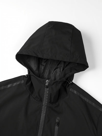 Men's Windproof Jacket with Zipper and Multiple Pockets