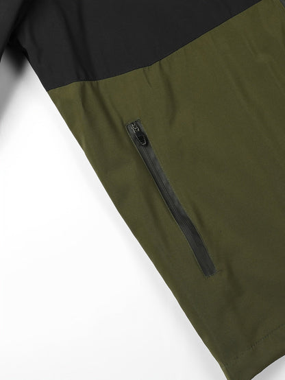 Men's Windproof Jacket with Zipper and Multiple Pockets