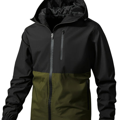 Men's Windproof Jacket with Zipper and Multiple Pockets