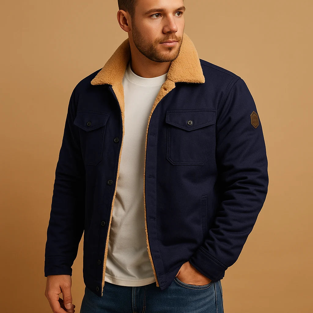 Men's Winter Bomber Jacket with Ribbed Cuffs