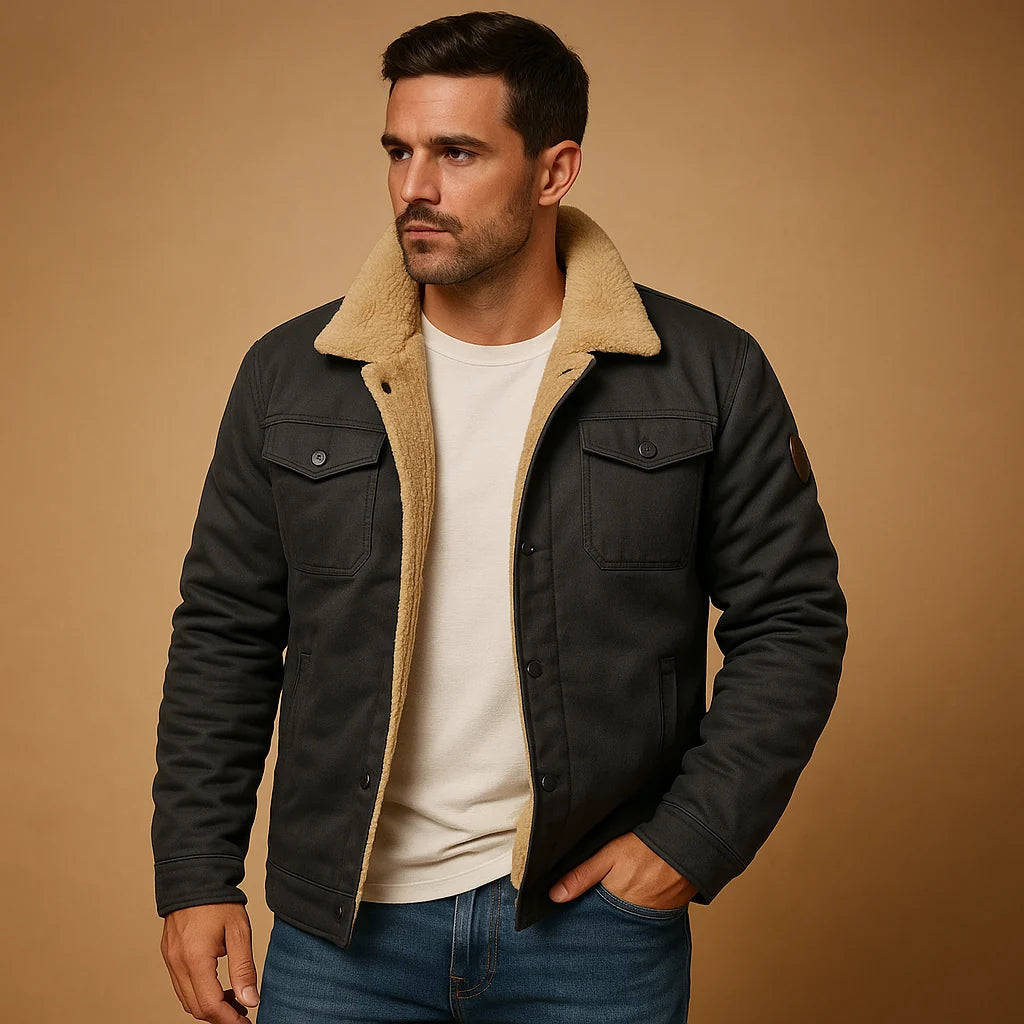 Men's Winter Bomber Jacket with Ribbed Cuffs
