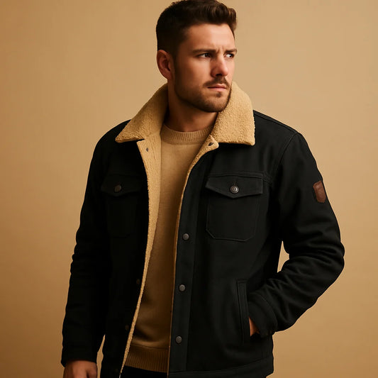 Men's Winter Bomber Jacket with Ribbed Cuffs