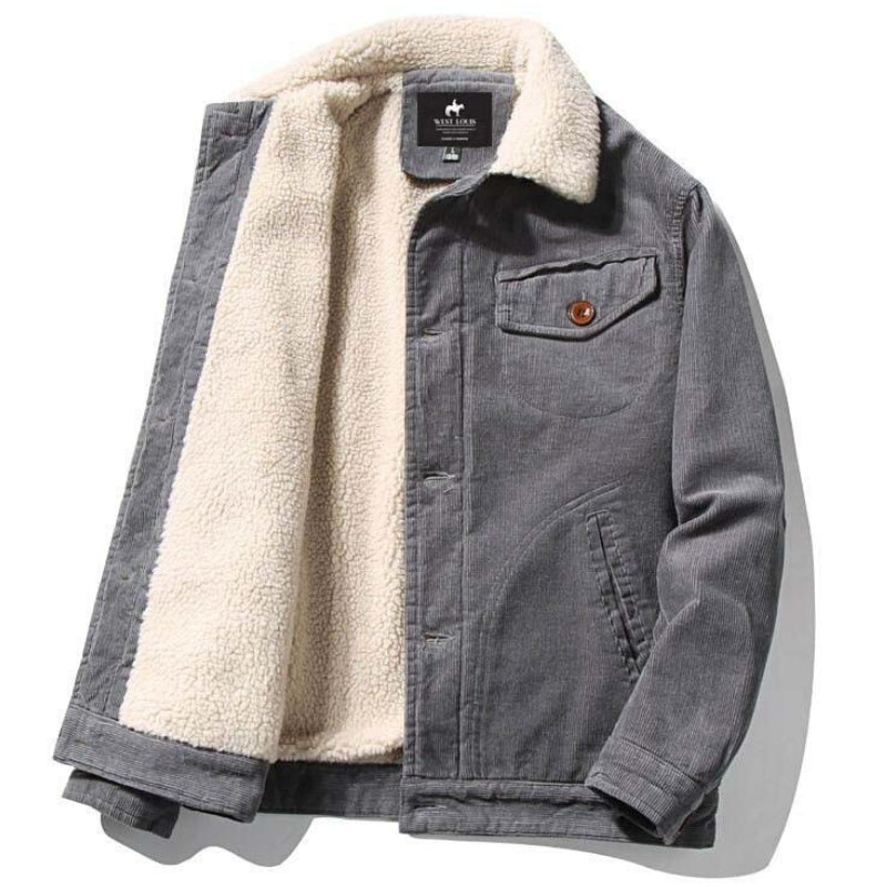 Men's Winter Jacket with Fur Lining and Corduroy Exterior