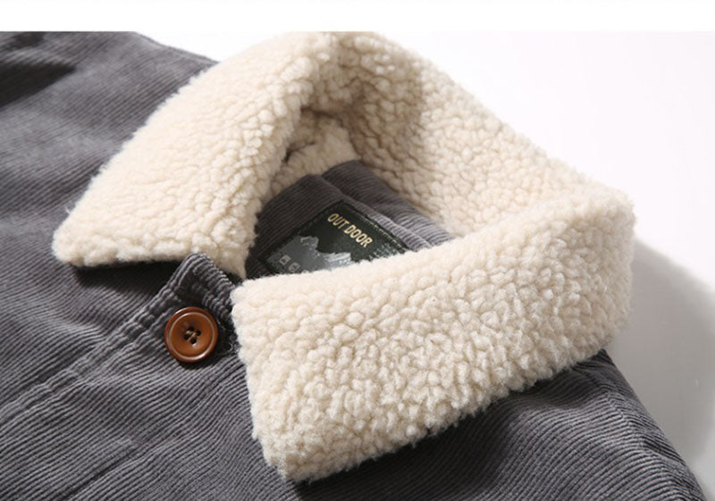Men's Winter Jacket with Fur Lining and Corduroy Exterior