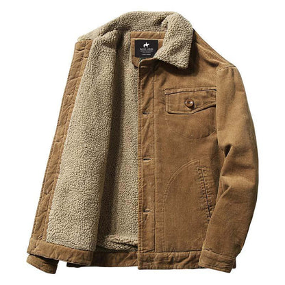 Men's Winter Jacket with Fur Lining and Corduroy Exterior
