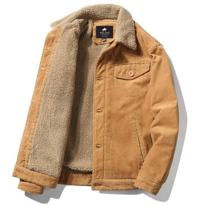 Men's Winter Jacket with Fur Lining and Corduroy Exterior
