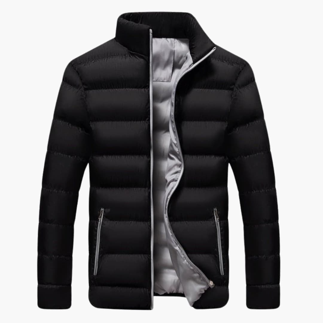 Men's Winter Jacket with High Collar and Zippered Pockets