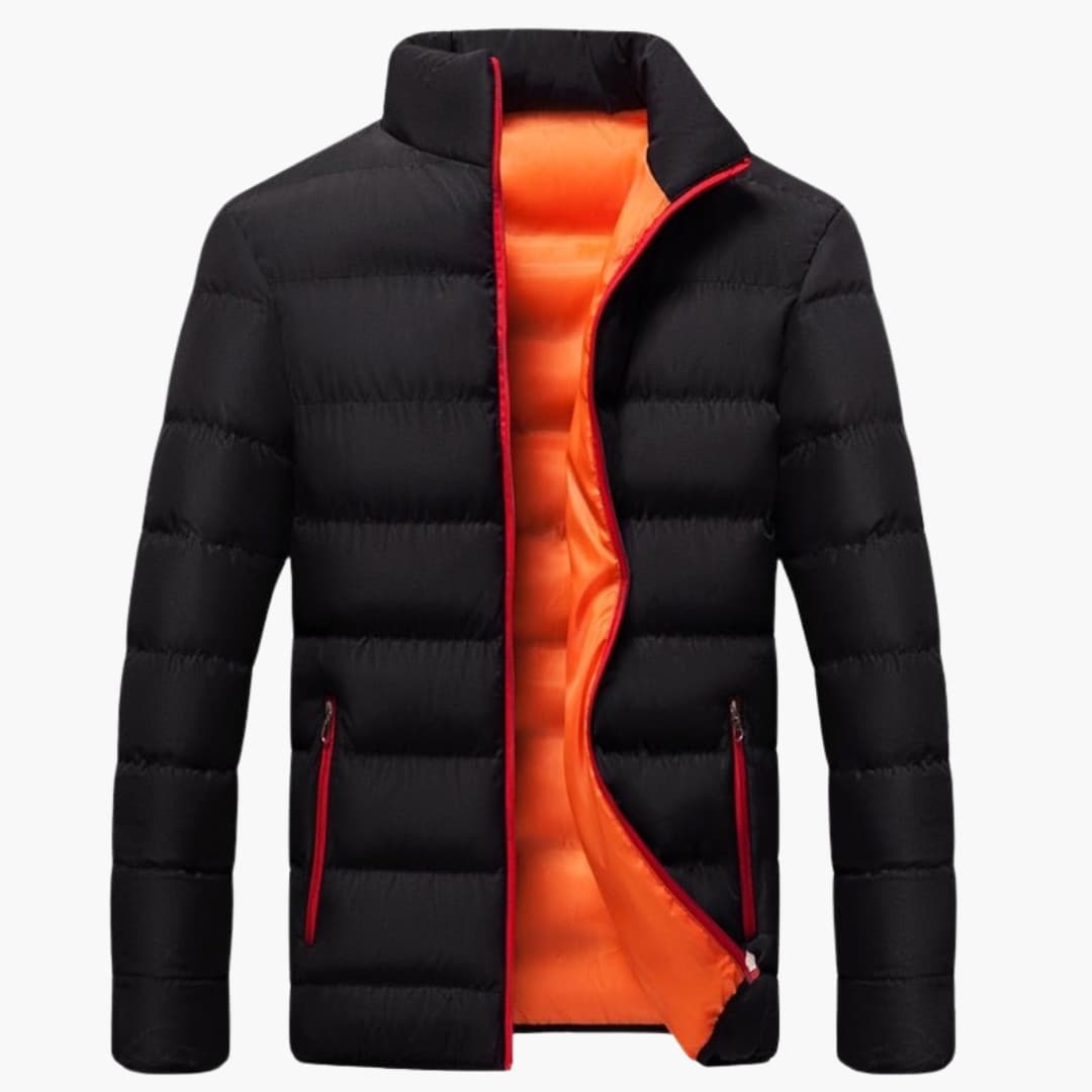 Men's Winter Jacket with High Collar and Zippered Pockets