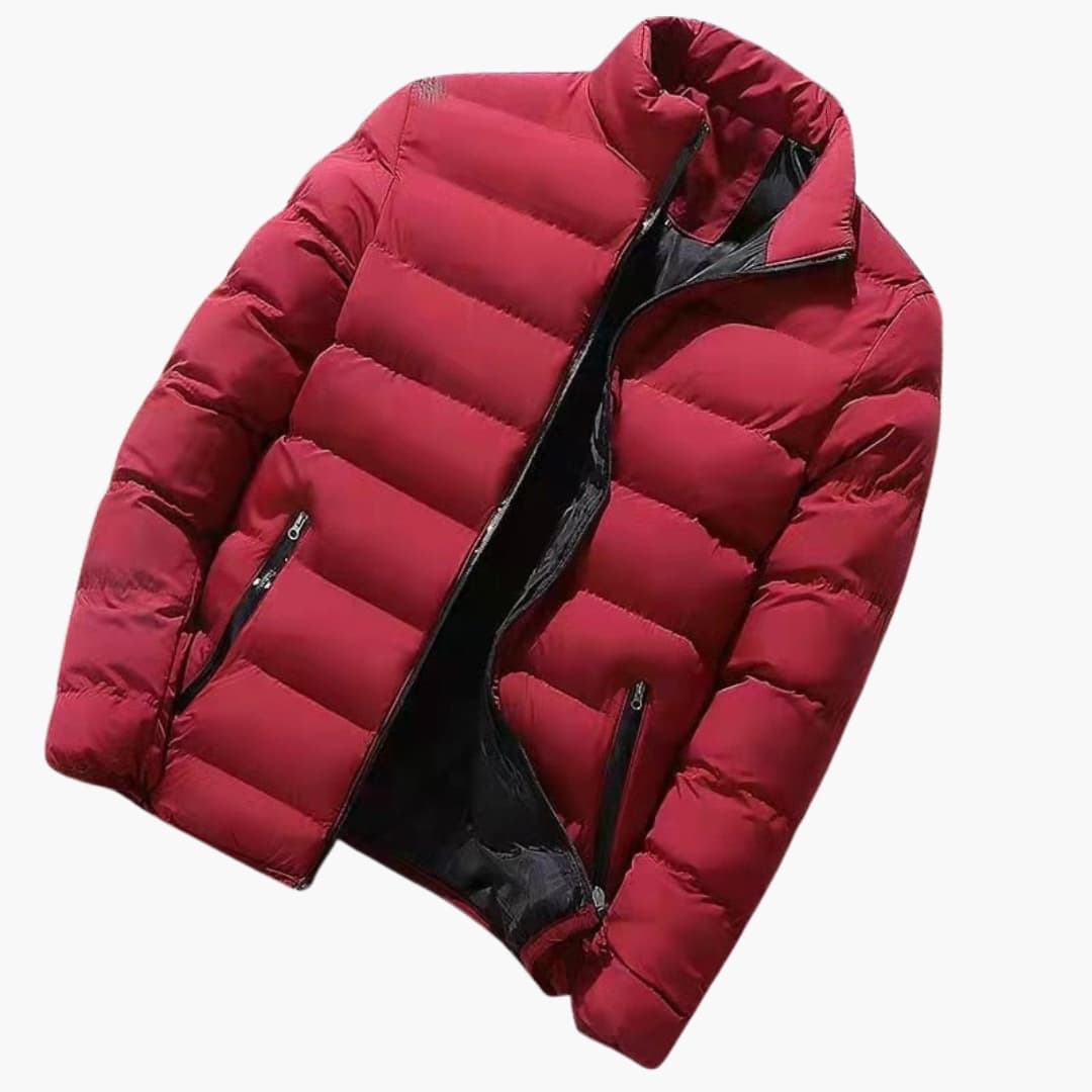 Men's Winter Jacket with High Collar and Zippered Pockets