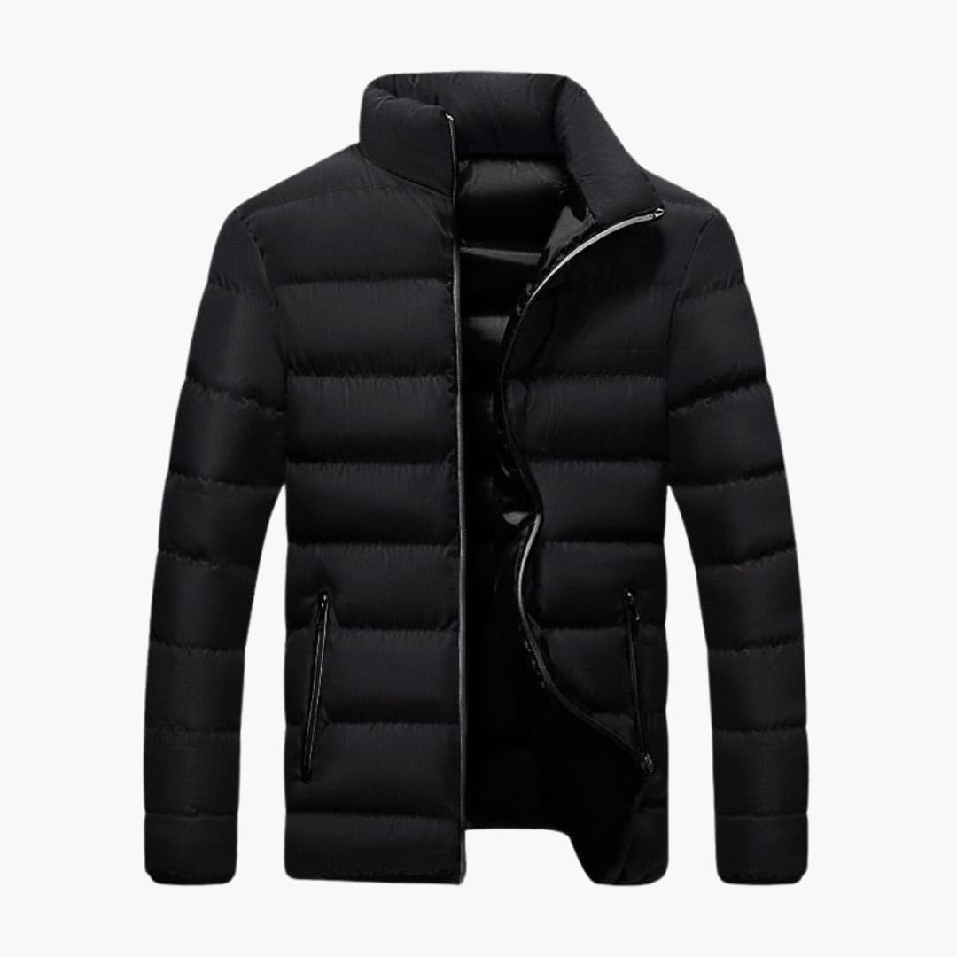 Men's Winter Jacket with High Collar and Zippered Pockets