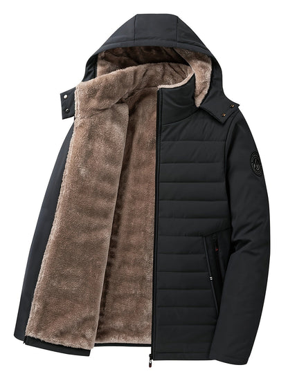 Men's Winter Parka Jacket with Fleece Lining and Hood