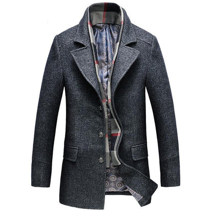 Men's Wool Blend Overcoat with Detachable Scarf