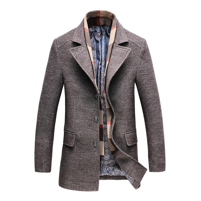 Men's Wool Blend Overcoat with Detachable Scarf