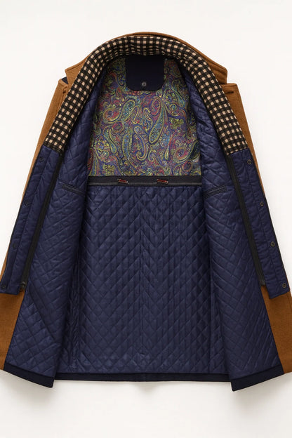 Men's Wool Blend Overcoat with Stand-Up Collar