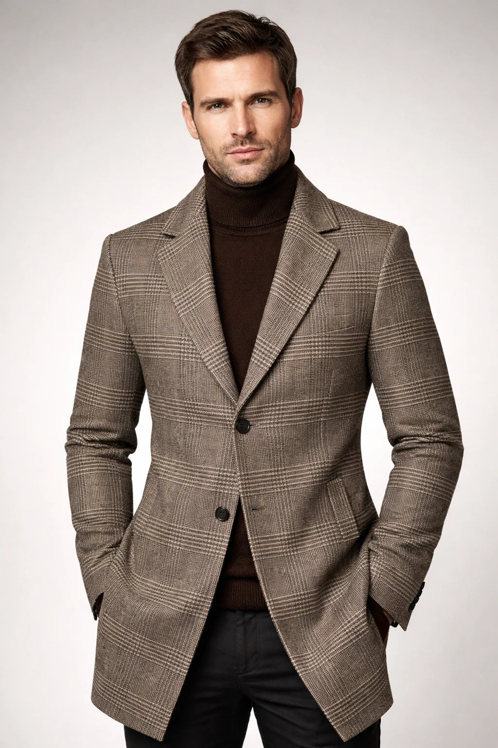 Men's Wool Blend Overcoat with Suit Collar