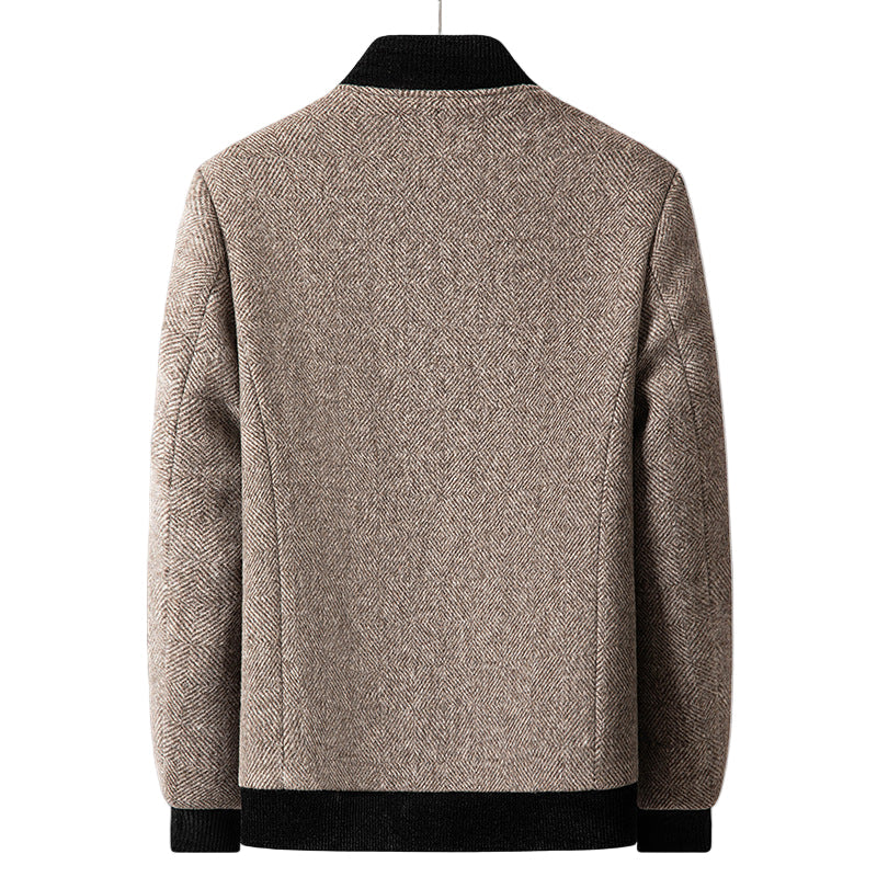 Men's Wool Herringbone Coat with Ribbed Collar
