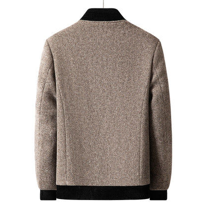 Men's Wool Herringbone Coat with Ribbed Collar