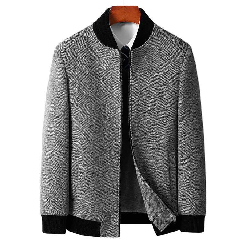 Men's Wool Herringbone Coat with Ribbed Collar